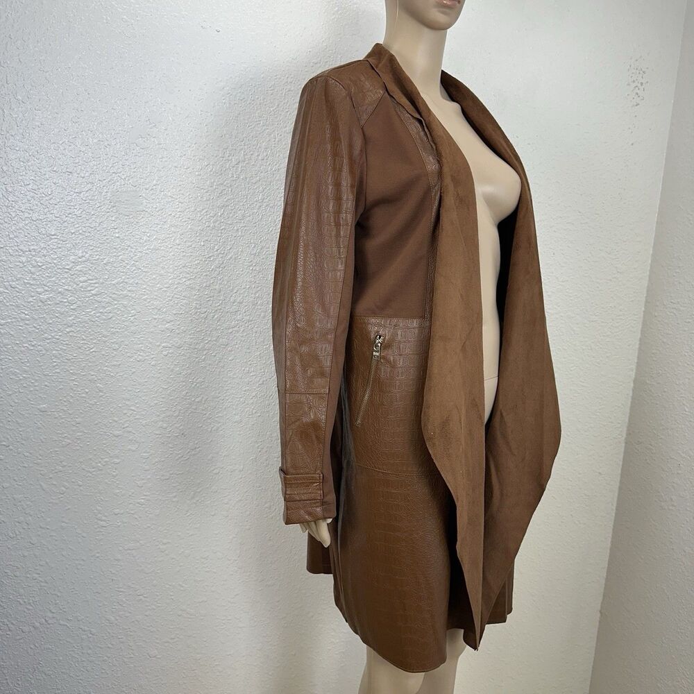 Marc New York Faux Leather Long Jacket Women M Brown Pecan Croc Texture NEW